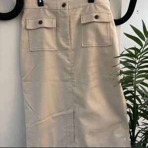 Ann Taylor Cream Pencil Skirt with Buttoned Pockets